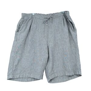 Chicos 100% Linen Pinstripe Shorts Women Size 3 Gray White Elastic Drawstring 16